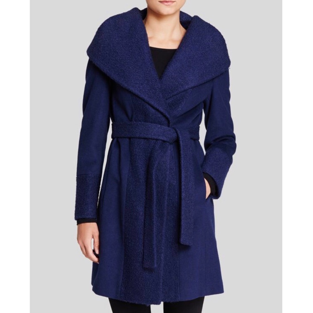 Bloomingdales Calvin Klein Blue Hooded Wool Coat
